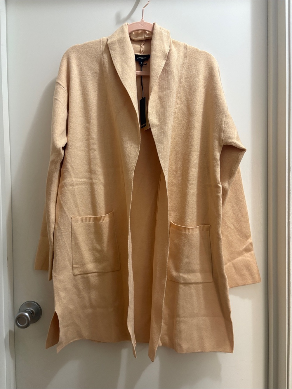 Monrow Longline Open-Front Cardigan - Beige